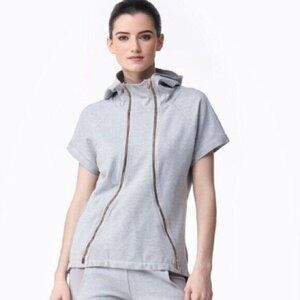 Lime & Vine Short Sleeve Grey Hoodie Multi Zip Front Sweater Women's Medium